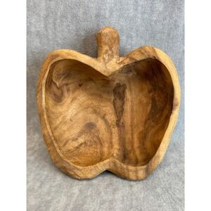 VTG Hand Carved Wooden Apple Shaped Bowl Dish Decorative Fruit Rustic Home Decor